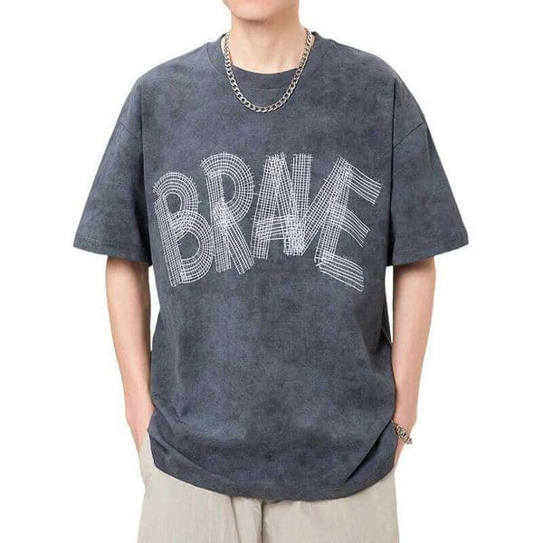 SL9817 American tide high density knitted loose printed casual fashion trend versatile men's T short sleeve