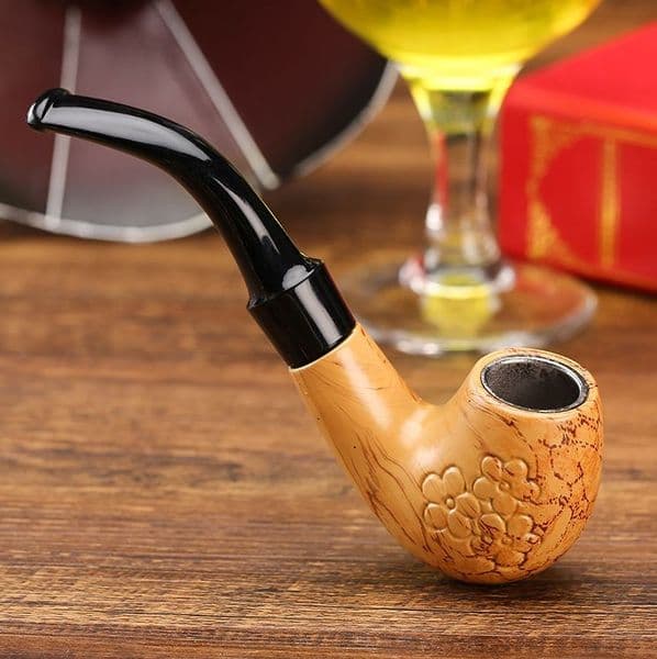 Hookahs Carved wood grain resin pipe, acrylic curved handle wooden pipe, men's pipe