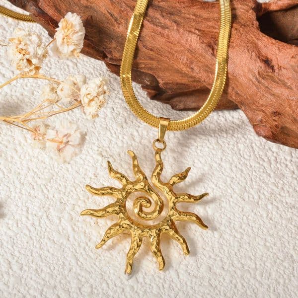 Spiral Sun Pendant Necklace for Women Gold Plated Hypoallergenic Stainless Steel Daily Wear Boho Gift Ideas Jewelry 250716