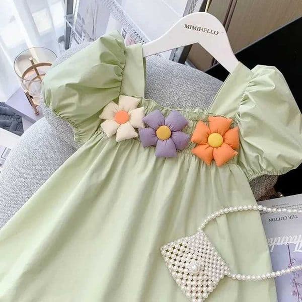 Girls Princess Dress Summer Baby Puff Sleeves Elegant Dress Children Flowers Frock Kids Birthday Party Clothing 1-9 Years Old Z250716