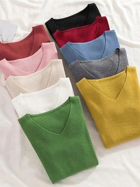 2025 Women Sweater Autumn Winter Long Sleeve Pullover Basic Top Fashion Vneck Elastic Female Solid Knitted Jumper y250707