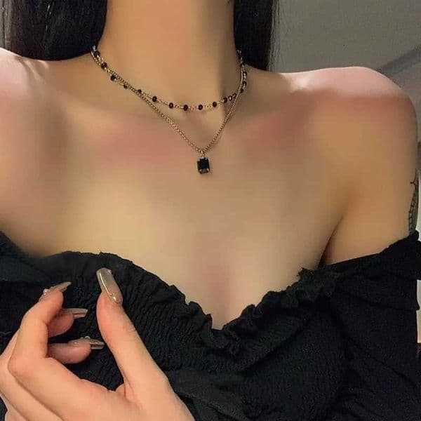 Women Choker Necklace Double Layer Beads Necklace Gift for Friend Silver Color Geometric Necklace Wholesale Collar Jewelry W250528