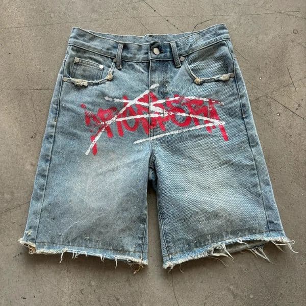 Y2K Graffiti Jorts Rhinestone Distressed Printed Denim Shorts Men Women Trend Retro Hip Hop Streetwear Unisex Baggy Short Pants 250716