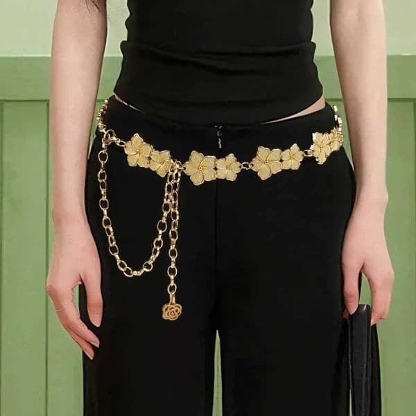 Fashion light luxury retro flower waist chain small niche high-grade metal belt womens fashion dress shirt suit accessories Z250716