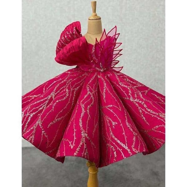 2026 New New Gorgeous Girls Princess Rose Sequin Palace Dress V-Neck Children Bow Wedding Gown Baby Infant Birthday Party Kids Dresses Designer