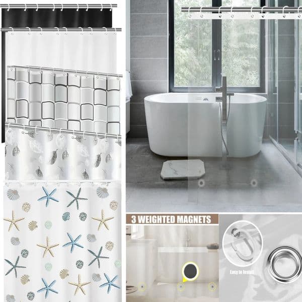 1pc 180cm/200cm PEVA Shower Curtain Waterproof Mildew Proof Durable Bathroom Screens With Hook Transparent White Black Curtains 250712