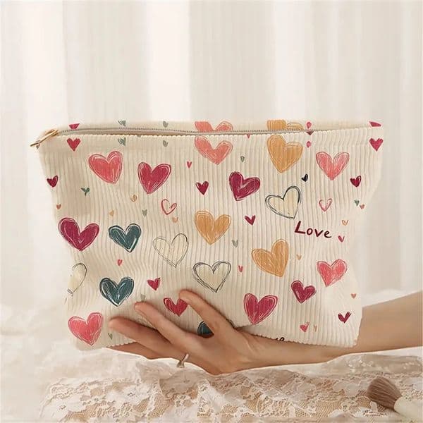 Portable Cosmetics Storage Bag With Colorful Heart Pattern Double-Sided Printed Travel Zipper Makeup Bag Travel Accessories 250714BJ