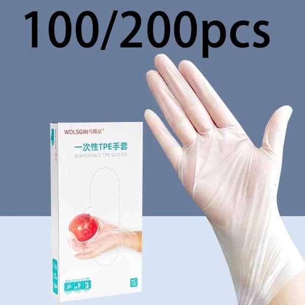 100/200pcs Disposable TPE gloves for kitchen use thick transparent durable rubber food grade hairdressing and tattoo glove 250714