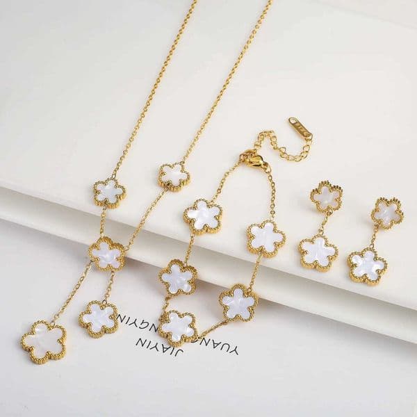 5 Leaf Flower Stainless Steel Fashion Wen Jewelry Set Bracelet Necklace Earrings Simple for Women Brand Jewelry X250718