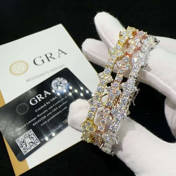 Hot Selling Sterling Sier Lab Dia Iced Out Vvs Moissanite Hip Hop Jewelry Tennis Chain Bracelet