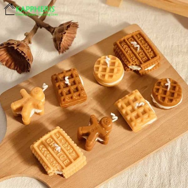 2024 Waffle Scented Candles Cookies Food Shape Lotus Biscuit Decorative Candles Milk Scents Aromatic Candle Flavoring for Home Decor W250718