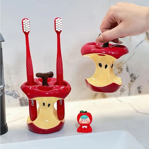 Ins Apple Toothbrush Holder Makeup Brush Storage Rack Ceramic Toothbrush Stand Household Bathroom Accessories 250715