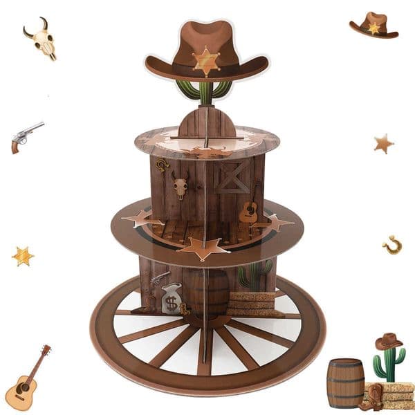 3-Tier Paper Cake Stand West Cowboy Happy Birthday Party Decor Kids Cake Decorations Boys Girls Baby Shower Supplies M250718