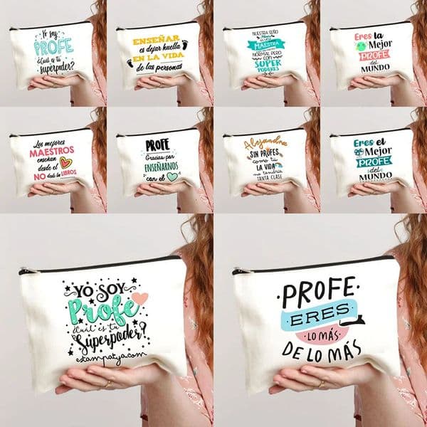 Spanish Printed Teacher Life Makeup Pouch Pencil Case School Stationery Supplies Storage Bags Travel Makeup Wash Organizer Gifts 250714BJ