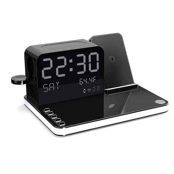 NEW Wireless Charging Station 7 In 1 Fast Charger Stand With Clock Night Lights For Watches Smartphones