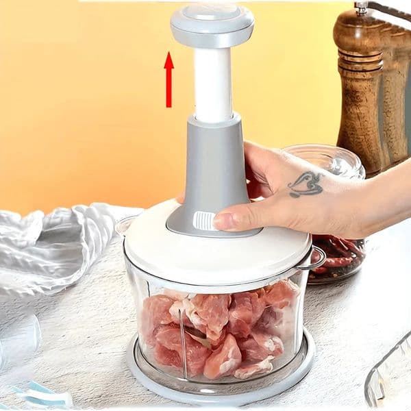 Manual Food Processor Garlic Press - Hand-Powered Meat Grinder Vegetable Chopper and Dicer Plastic Kitchen Gadget 250715BJ