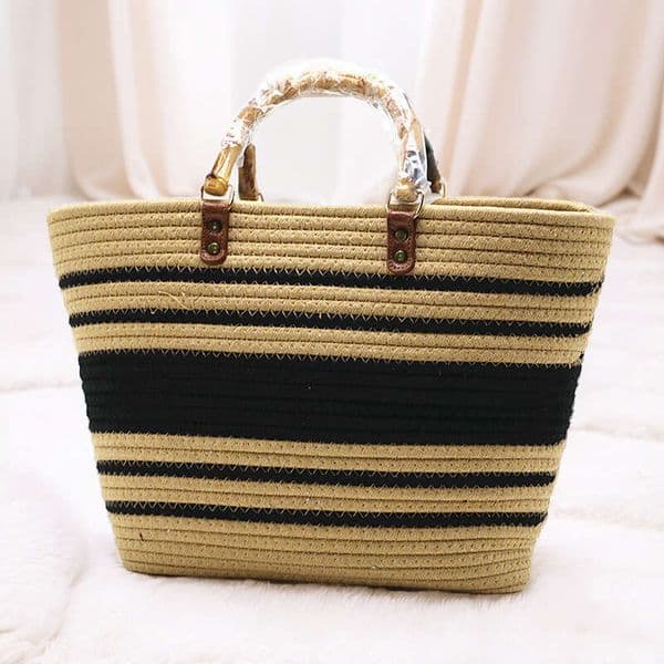 Craft New Striped Large Capacity Cotton Woven Commuter Handbag Women's Summer Bag