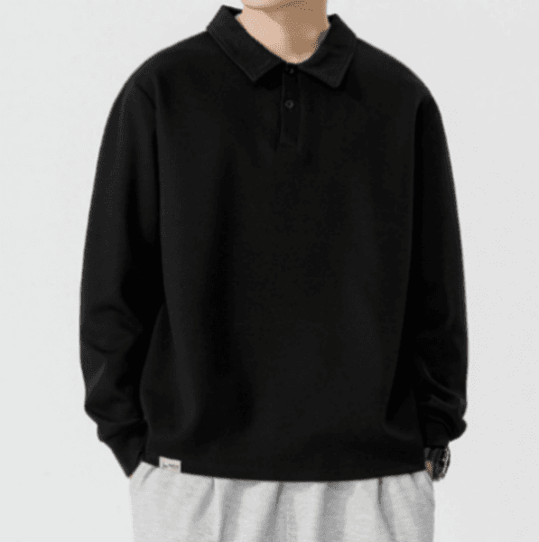 241 Men Long-sleeved Autumn and Winter Heavy Loose Solid Color Lapel Youth Casual thumbnail 2