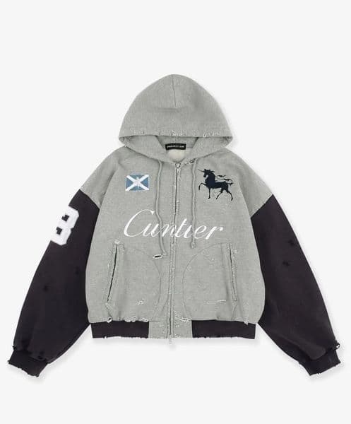 Retro Streetwear Trendy Y2K American Hiphop Break Hole Zipper Hoodie Pattern y Sweatshirt Men Casual 250715