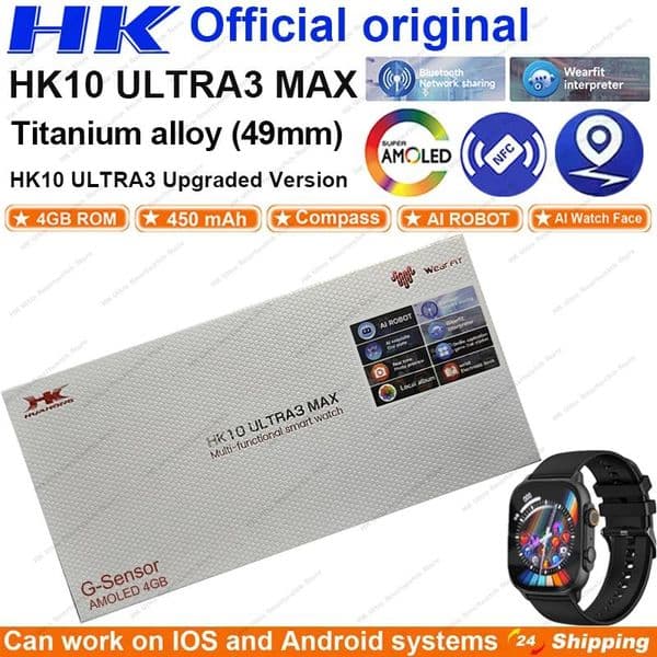 HK10 ULTRA 3 MAX Smartwatch 2025 49mm HD AMOLED 4G ROM Bluetooth Call Network Chat Robot Clock NFC Compass Smart Watch Men Women