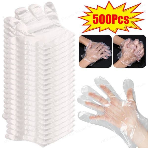 500PCS Disposable Gloves Plastic Transparent Gloves for Restaurant el Fried Chicken Pizza Gloves Kitchen Tableware Accessorie 250714