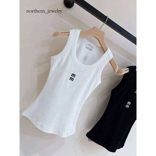 muis Tank Top tshirt Designer Embroidery BeadingTops Women Tops Croptop Vest Summer Slim Sleeveless Breathable Knitted Pure Cotton Pullover Womens Sport Tops c6f