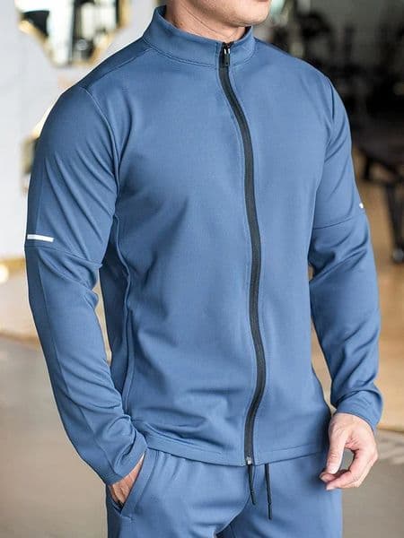 Mens Sports Fitness Casual Tops Long Sleeve Stand Up Collar Solid Colour Jacket Jogging Workout Sweatshirt with Zip Running 250715