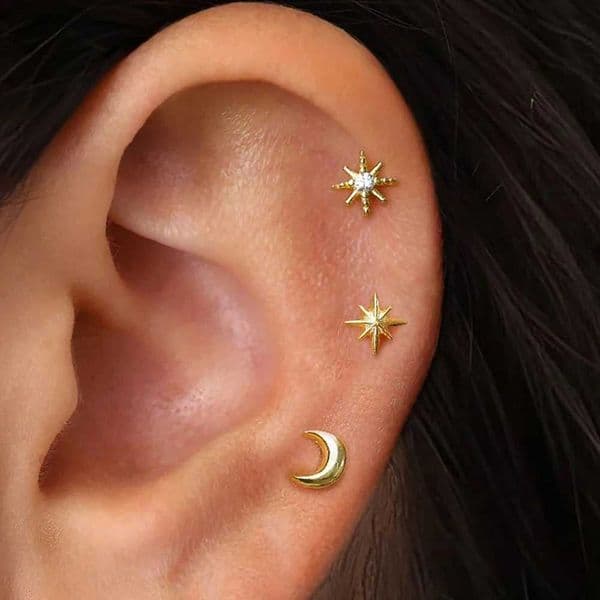 3-Piece Stainless Steel Star Moon Ear Stud Earrings Set for Women Daily Wear Cartilage Piercing Earring Punk Unisex Rock Jewelry XJ250718