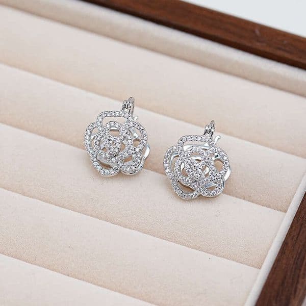 2025 New Women's High-end Designer Jewelry Double-sided French Rose Zircon High-end Design Light Earrings Small And Exquisite Multi-purpose Ear Clips