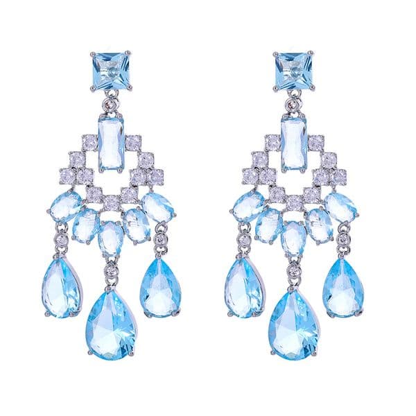 2025 Light Luxury Zircon Ear nail Dangle Earring Blue Mixed Cutting Daily Dressing Party Essential - Birthday Gift
