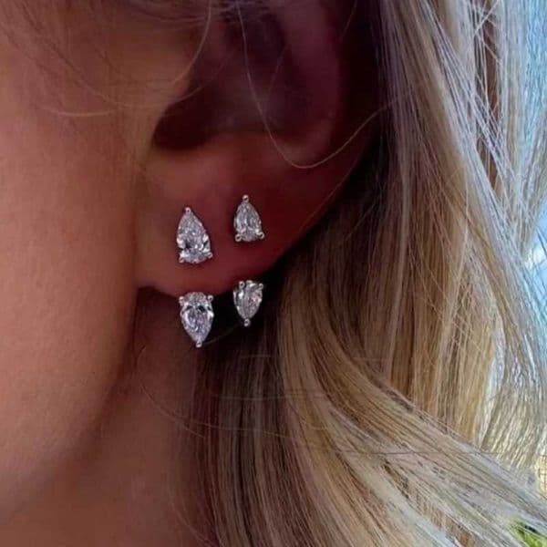 Front and Back Ear Waterdrop Zircon C-shaped Earrings for Women Stainless Steel Earrings XJ250718