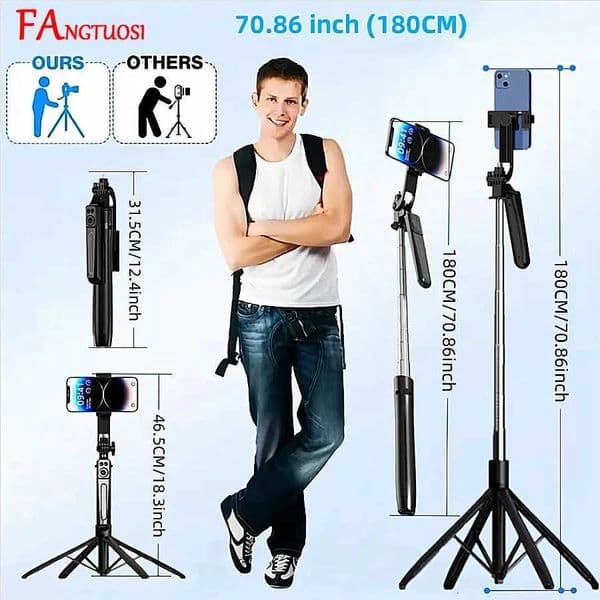 FANGTUOSI New 180cm Handheld Stabilizer Selfie Stick Tripod for Smartphones with Bluetooth Remote Intelligent Brackets for TikTok X250719