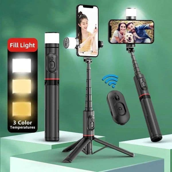 Roreta New Portable Wireless Bluetooth Phone Telescopic Selfie Stick Tripod With Fill Light For iPhone 13 Android X250719