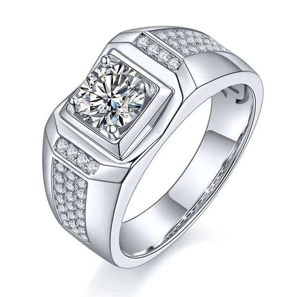 S Sterling Sier 1 Karat Moissanite Wedding Ring for Men European American Fashion Trendy Ins Rings