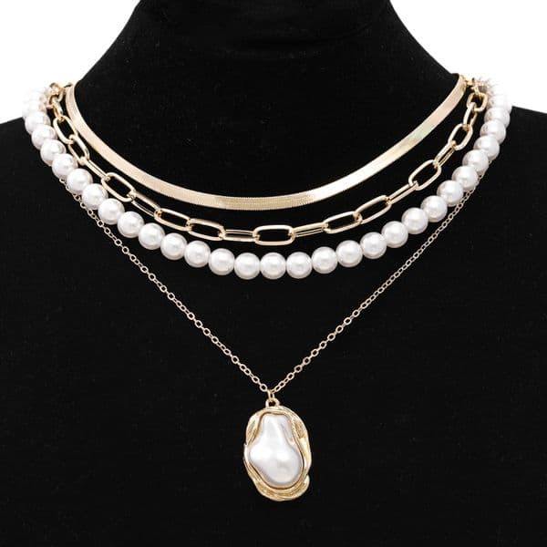 HOT Metal Snake Bone Chain Irregular Imitation Pearl Necklace Set for Women Banquet Party Gift