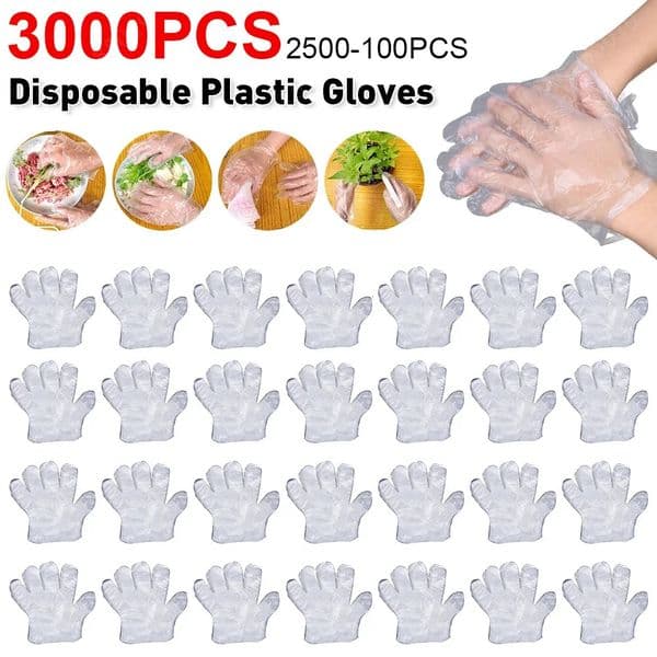 3000-100pcs Disposable Gloves Plastic Gloves Transparent Kitchen Bathroom Cleaning Gloves For DIY Cooking Kitchen Accessories 250714