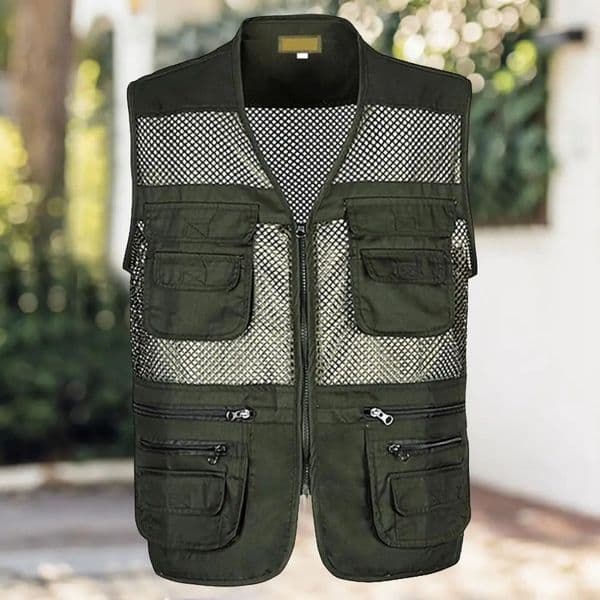 Summer Men Vest Coat Hollow Out Mesh Zipper Closure Multi-pocket Men Jacket Lightweight Sleeveless Male Waistcoat For Work Wear 250717