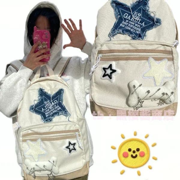 Y2K Korean Kawaii Book Bag Cute Star School Backpack Student Bags Schoolbag Travel Ladies Teenage Backpacks for Women 250717