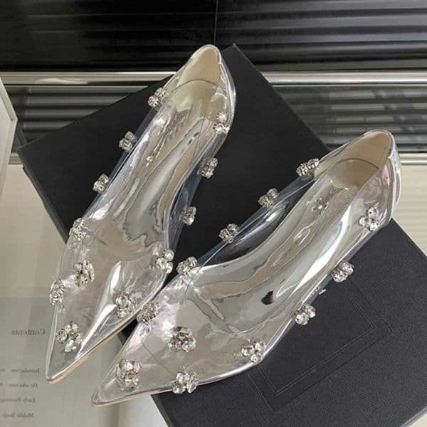 Eilyken Spring Crystal PVC Transparent Wen Pumps Fion Pointed Toe Square Low H Sandals Elegant Ladies Shoes Y250716