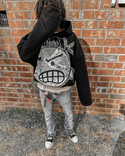 Streetwear Clothing Y2k Men Women Sweatshirt Cartoon Pattern Printing Oversized Hoodie Harajuku Gothic Black Pullover 250714