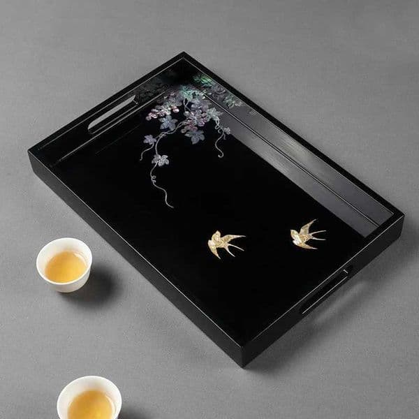 Wooden Tray With Mother of Pearl Inlaid Fruit Storage Trays Candle Holder Multi-purpose Tray for Farmhouse Kitchen Countertop X250721