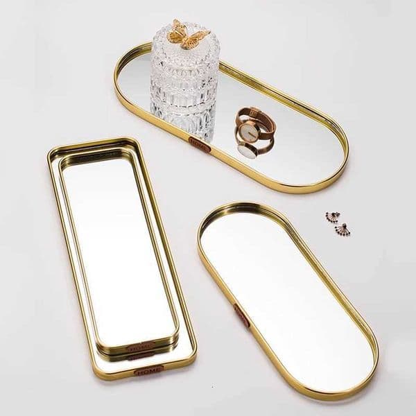 Nordic Gold Mirror Tray Light Luxury Home Jewelry Tray Rectangular Storage Tray Simple Table Decoration Ornaments Shooting Props X250721