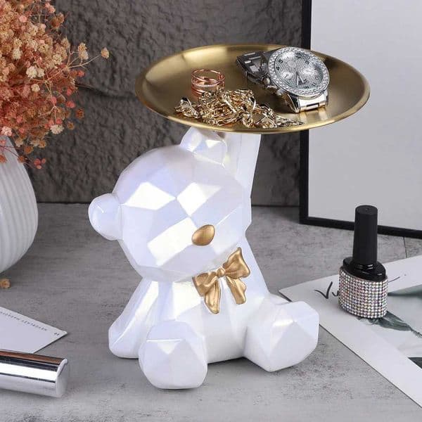 Bear Storage Tray Geometric Bear Key Bowl Multifunctional Bear Sculptures Key Dish Key Holder Figurine for Tabletop Decor X2507211