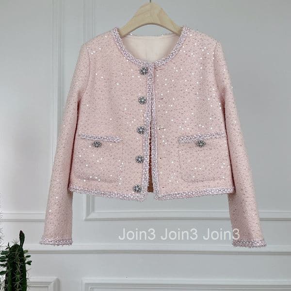 Autumn Winter New Elegant Temperament Heavy Craft Sweet Top Gentle Bling Sparkling Little Designs Short Jacket for Women
