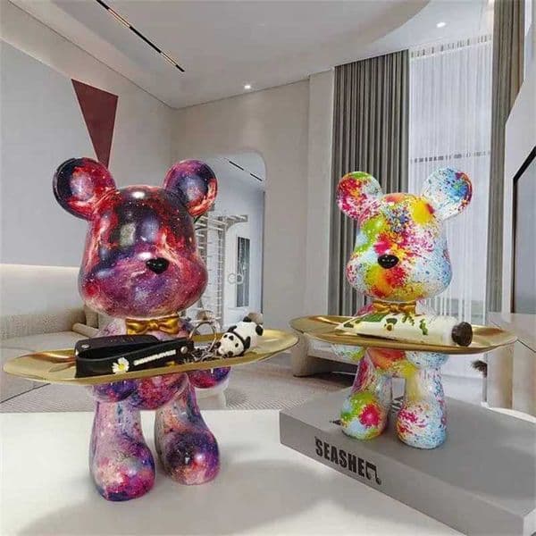 29cm Graffiti Bear Figurine Home Decoration Animal Statue Keys Storage Shelf Modern Room Sculpture Table Decor Abstract Ornament X250721