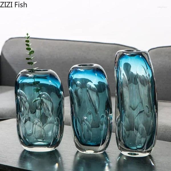 Vases Water Blue Bubble Glass Vase Transparent Hydroponic Flower Pots Desk Decoration Arrangement Floral Modern Decor