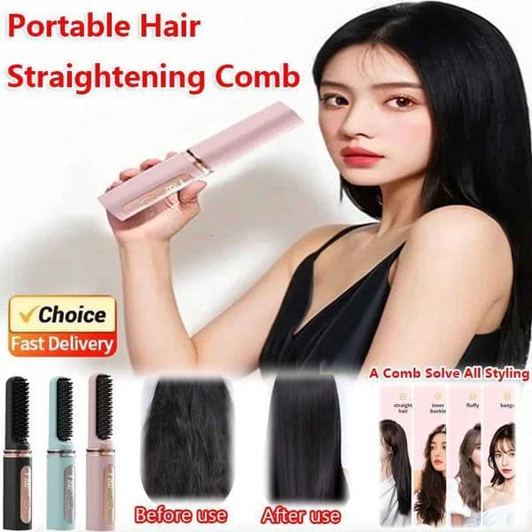 Electric USB Heated Straightening Brush with LCD Display Negative Ion Technology Portable Hair Styler for Home Travel Use XJ250721
