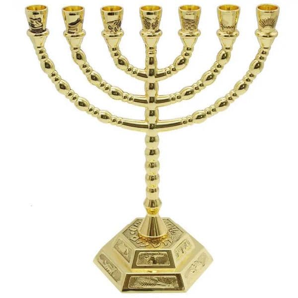 7 Branch Religious Candelabrum Metal Nameplate Home Decor Bedroom Living Room Party Hanukkah Menorah Candlestick Holder W250721