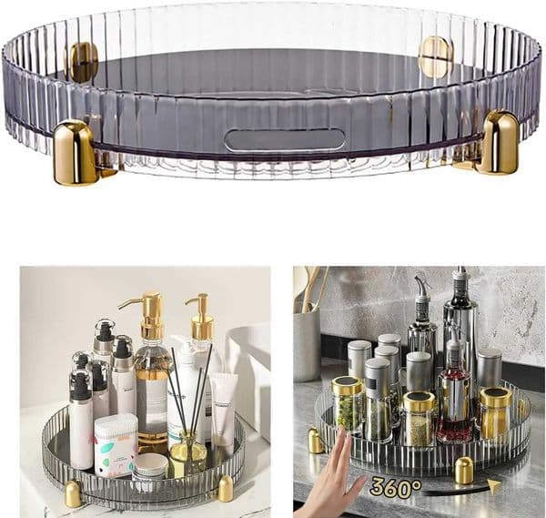 360 Degree 11inch Turntable Spice Rack Organizer Clear Round Rotating Condiment Holder Storage Tray for Cabinets Pantry X250721