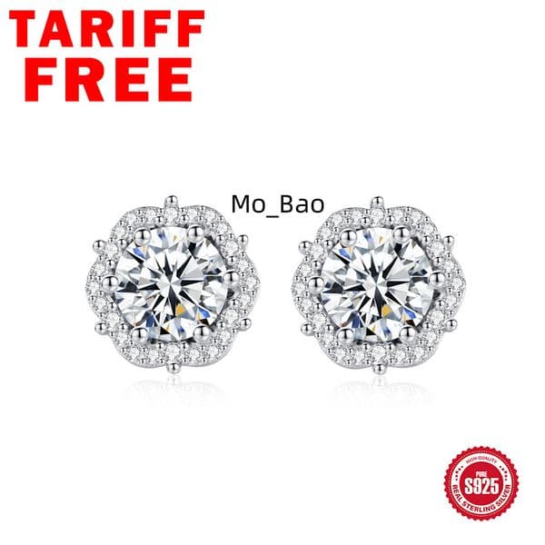 Factory Prices Fine Jewelry 1Ct Moissanite Synthetic Diamond S925 Sterling Silver Flower Stud Earrings of Ladies Gift